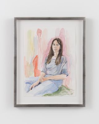 Watercolour self-portrait painted by Gillian Wearing during lockdown and exhibited at Maureen Paley, London