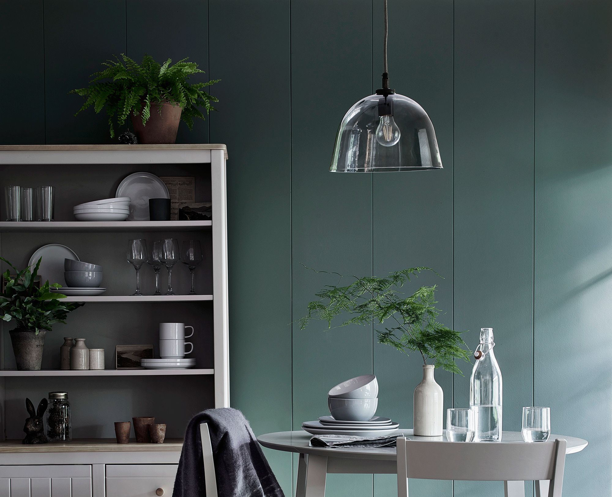 Argos pendant light with grey glass in kitchen