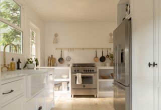 a minimalist white kitchen
