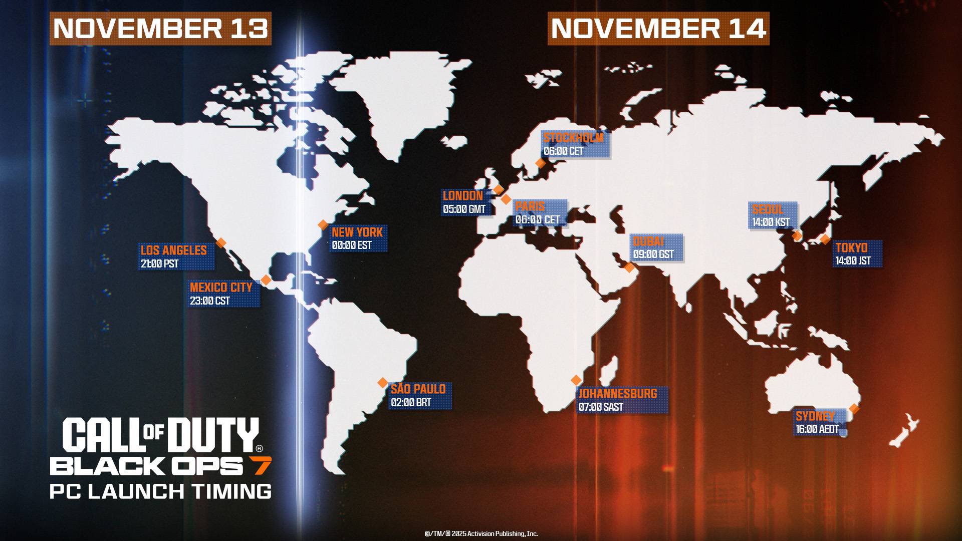Call of Duty Black Ops 7 release time map for PC