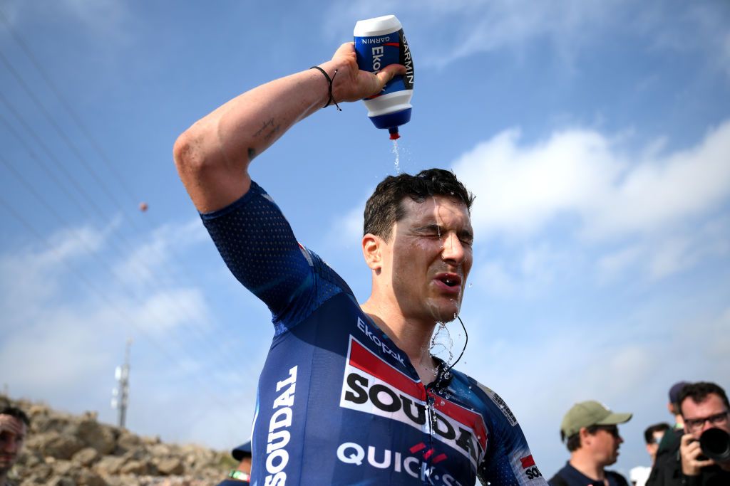 YITTI HILLS OMAN FEBRUARY 09 Stage winner Louis Vervaeke of Belgium and Team Soudal QuickStep reacts after the 14th Tour of Oman Stage 2 a 2029km stage from Al Rustaq Fort to Yitti Hills 146m on February 09 2025 in Yitti Hills Oman Photo by Alex BroadwayGetty Images