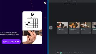 Simply Guitar (L) vs Yousician (R): chord lesson and learning path