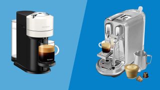 nespresso vertuo vs orginal on a blue background