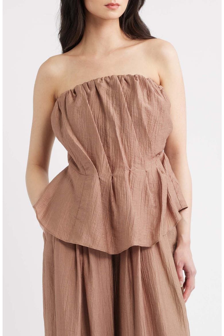 Lumin Pleated Strapless Peplum Top