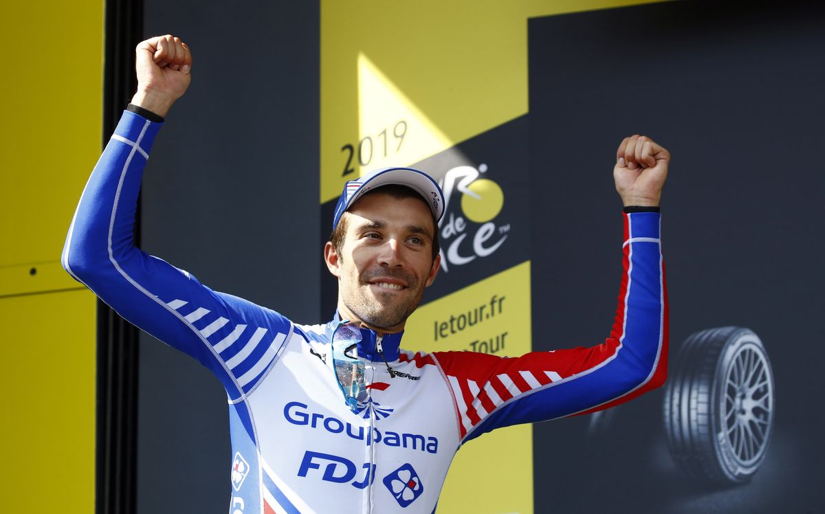 Pinot takes to the podium after his victory