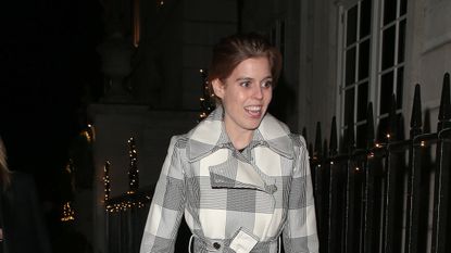 Princess Beatrice's cosy checked trench coat 