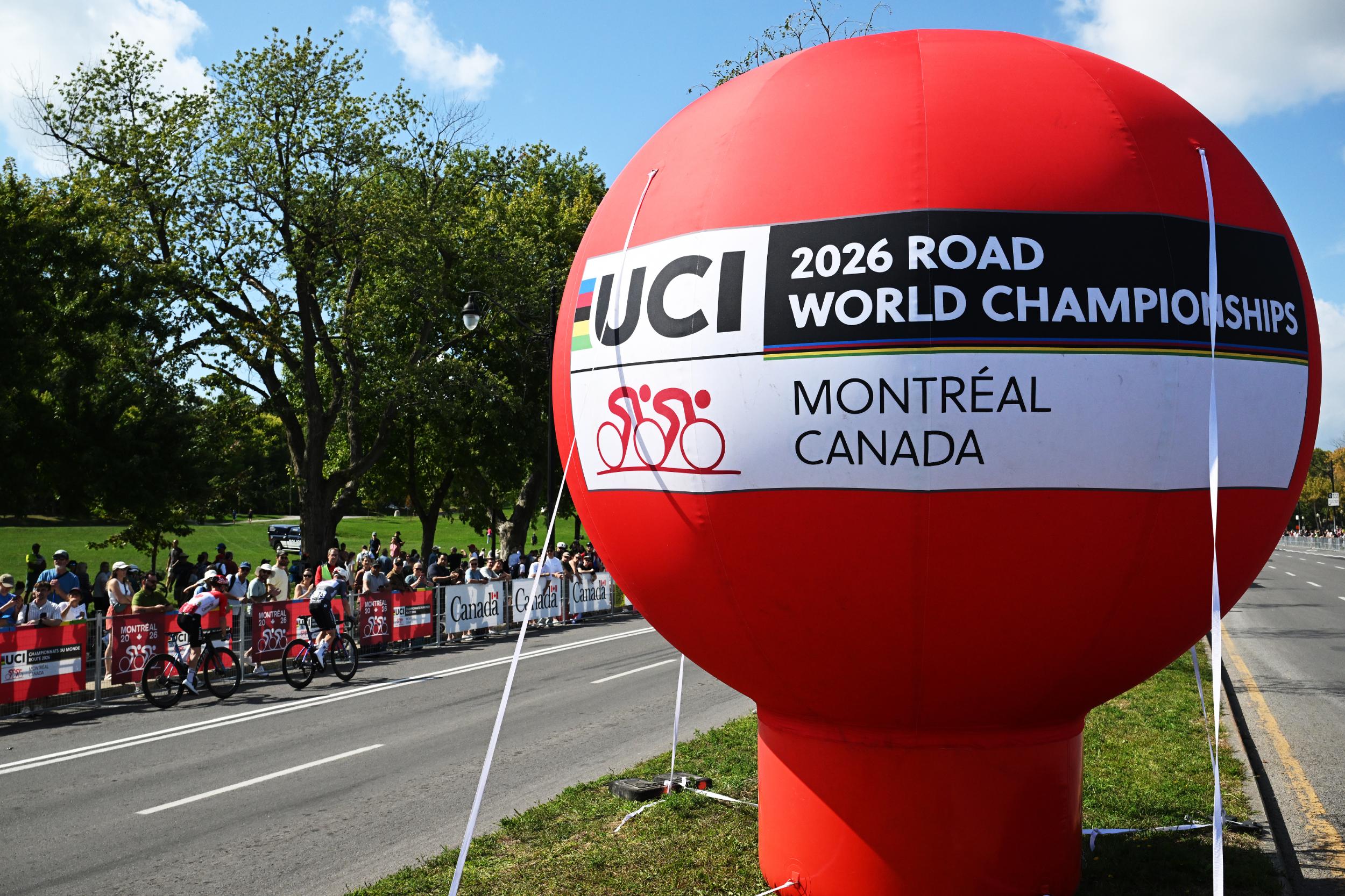Shot of a promotional inflatable for the 2026 Road World Championships during the GP Montreal in 2025