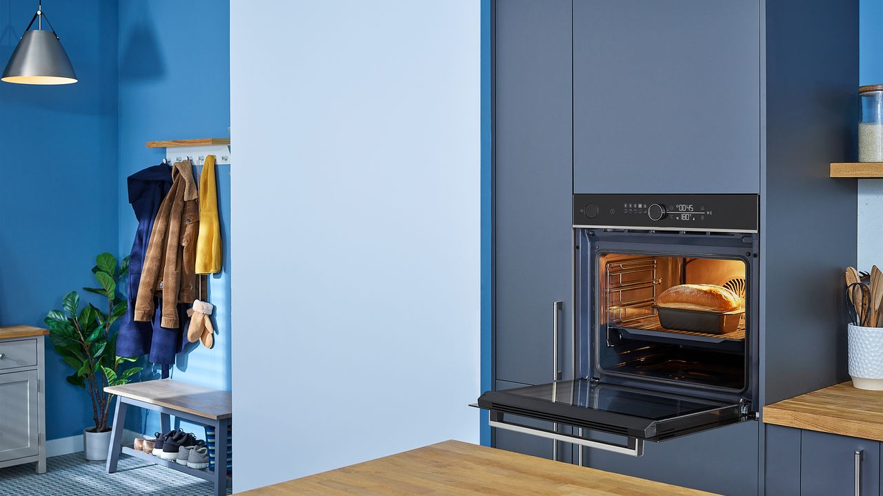 Beko oven in a blue kitchen