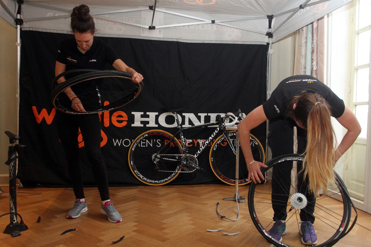 Dani King and Eileen Roe mid Tyre challenge