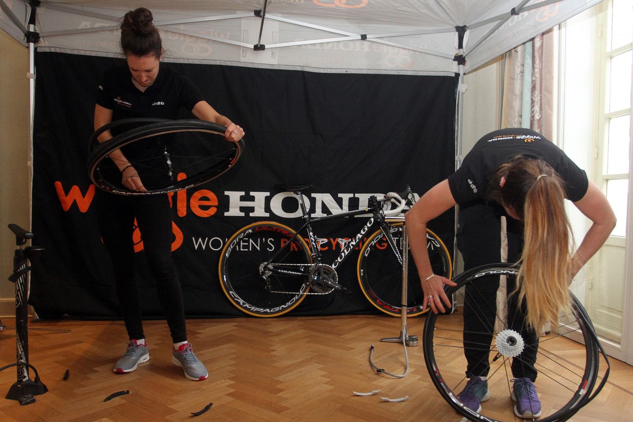 Dani King and Eileen Roe mid Tyre challenge