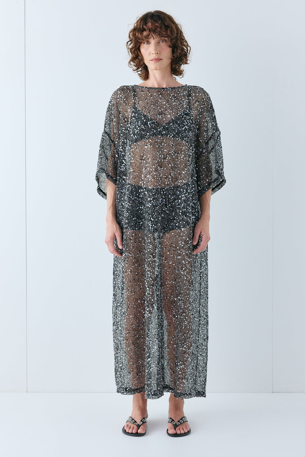 Ivette Sequin Midi Dress Black