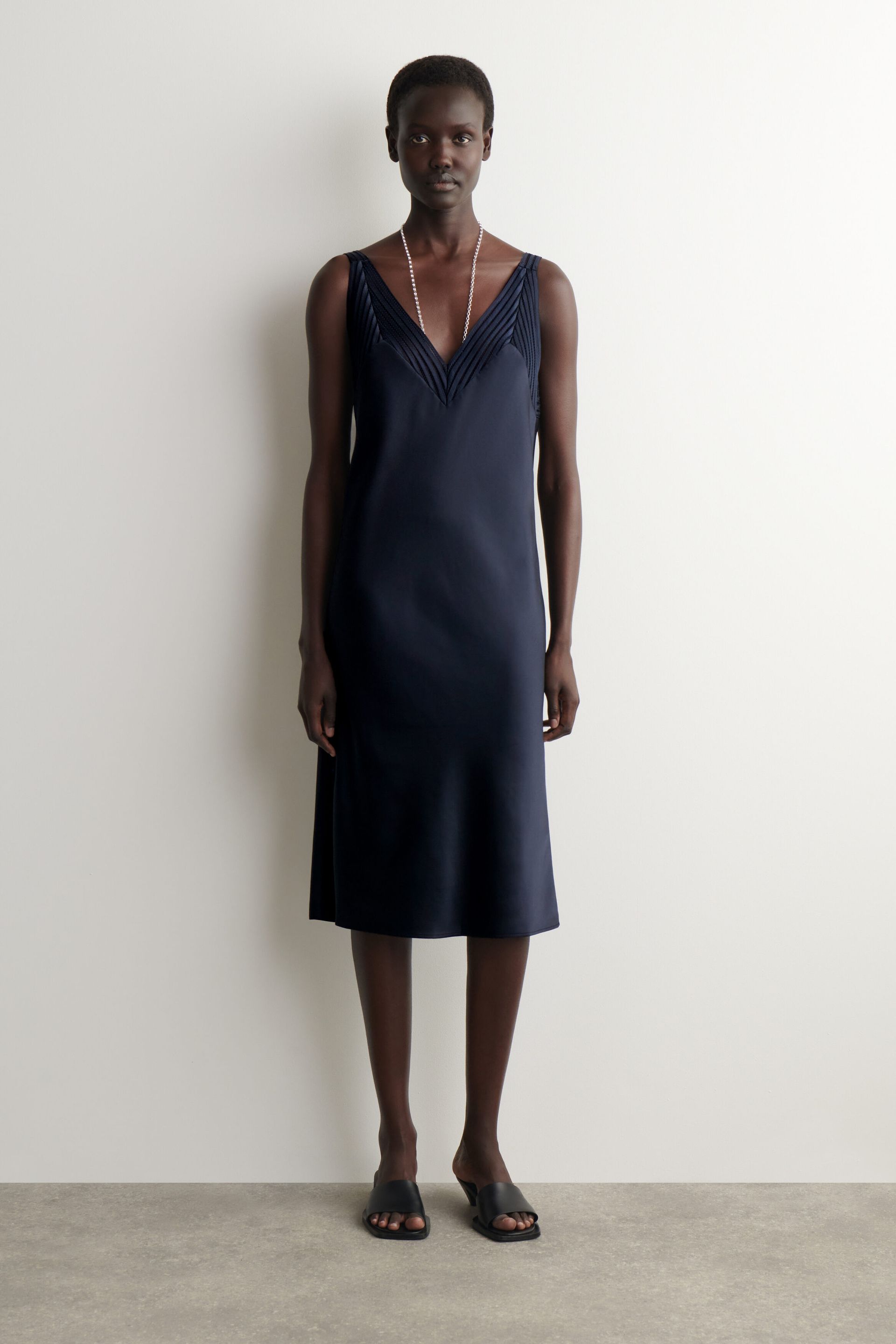 Open-Stitch Satin Slip Dress