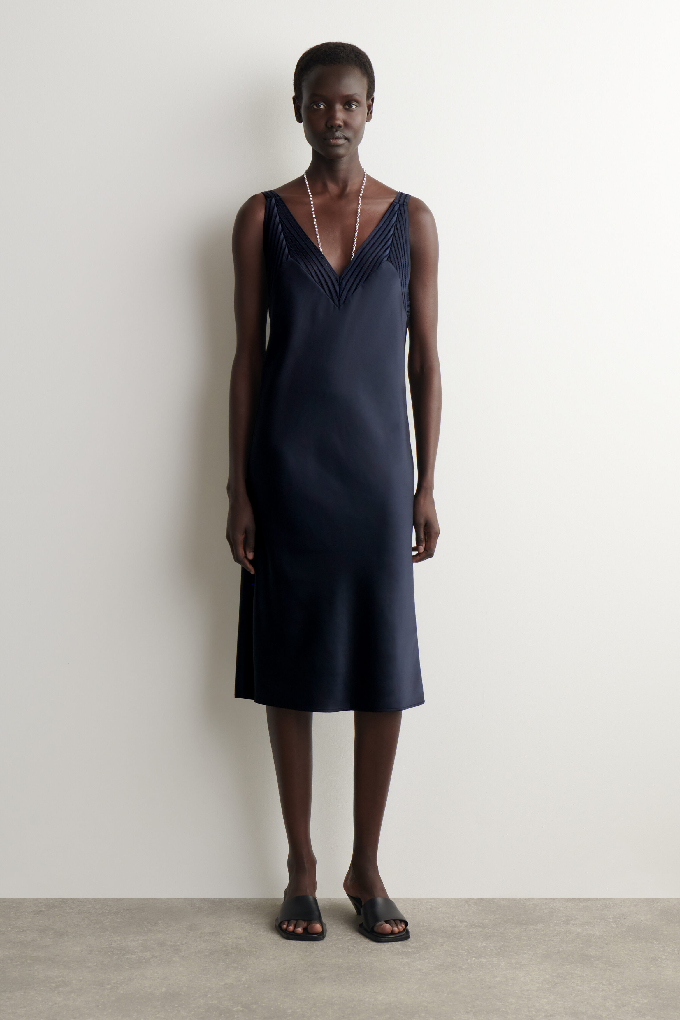 Open-Stitch Satin Slip Dress