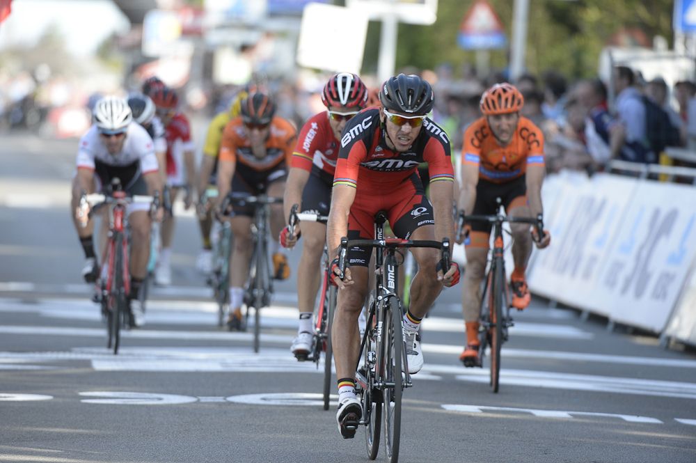 Gilbert crosses the line for third place.
