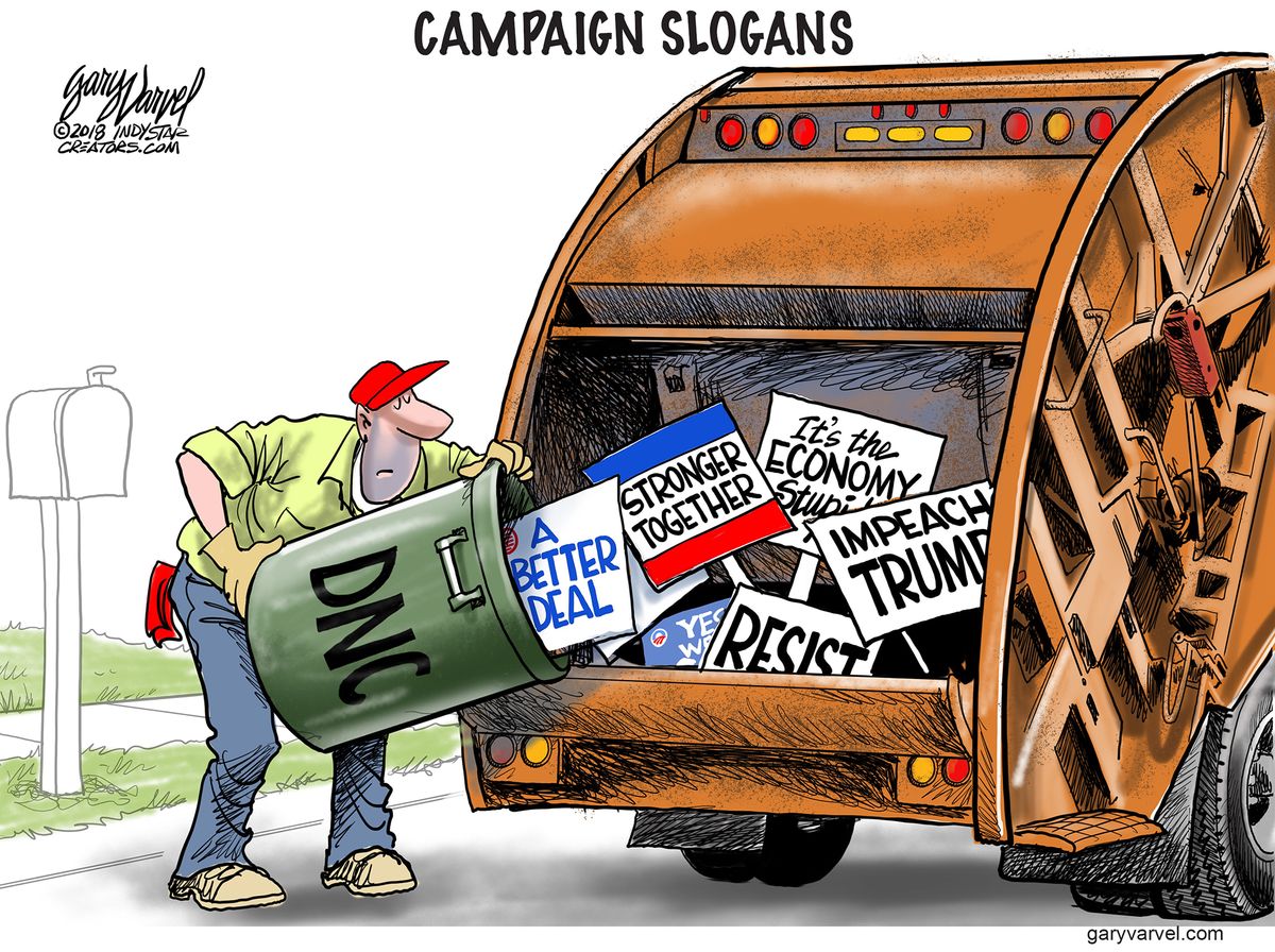 Political cartoon U.S. Democrat slogans | The Week