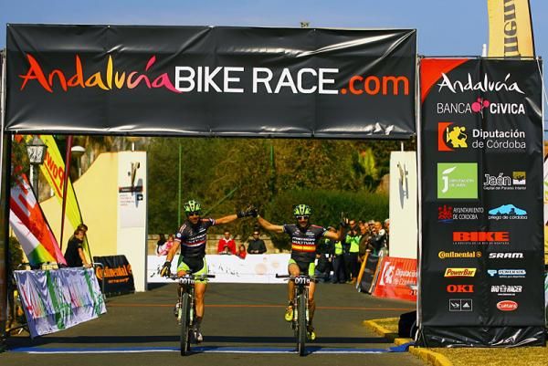 Rudi Van Houts, left, and Jose Antonio Hermida (Team Multivan Merida 1) win the prologue.