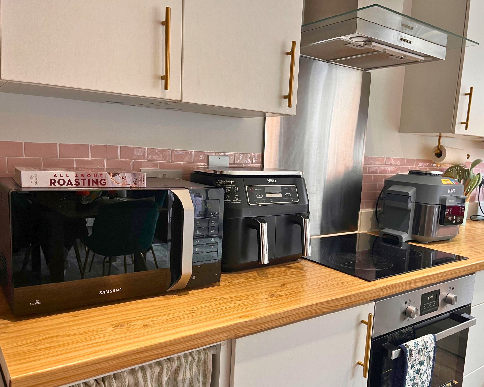 My countertops are crowded with small appliances, including a microwave and two air fryers
