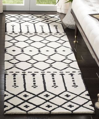 Black and white Moroccan patterned rug