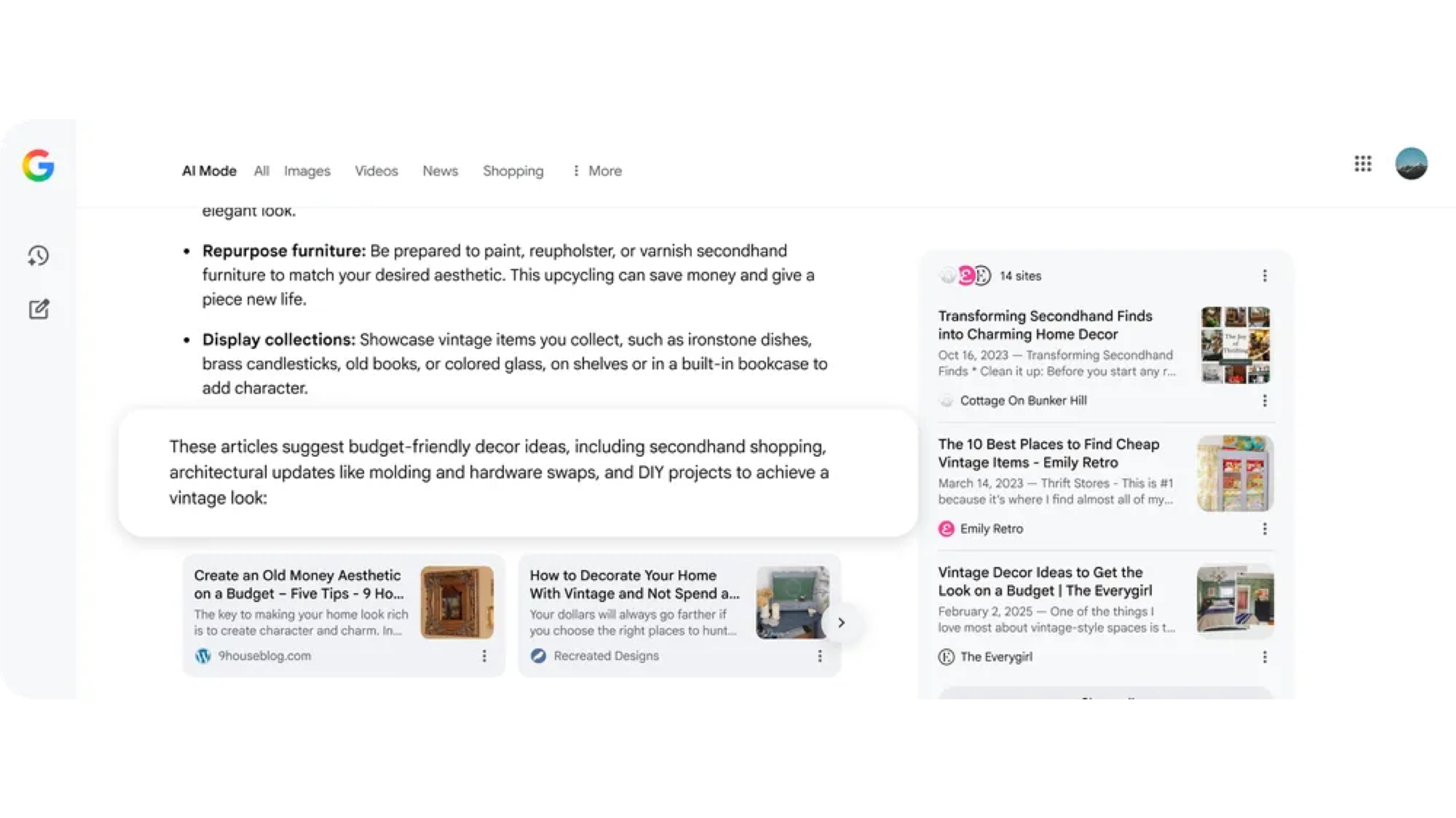 Contextual text section in AI Mode