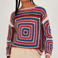 Crochet Square Jumper in sustainable Cotton Ivory, $148