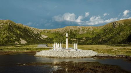 Isar Aerospace's Spectrum rocket on the pad at Andoya Spaceport in Norway ahead of its second-ever flight.