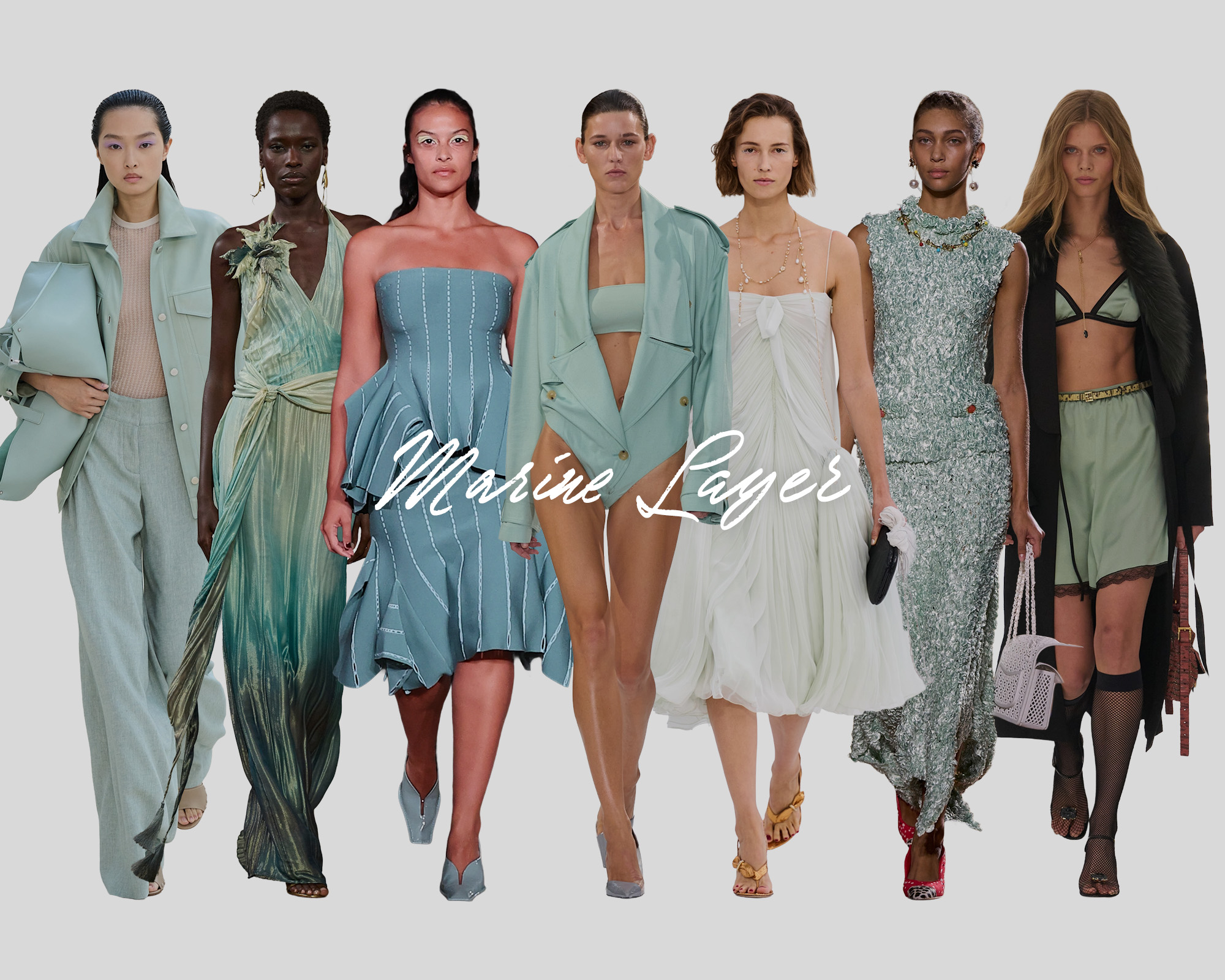 Collage of models wearing trends on the spring/summer 2027 runways.