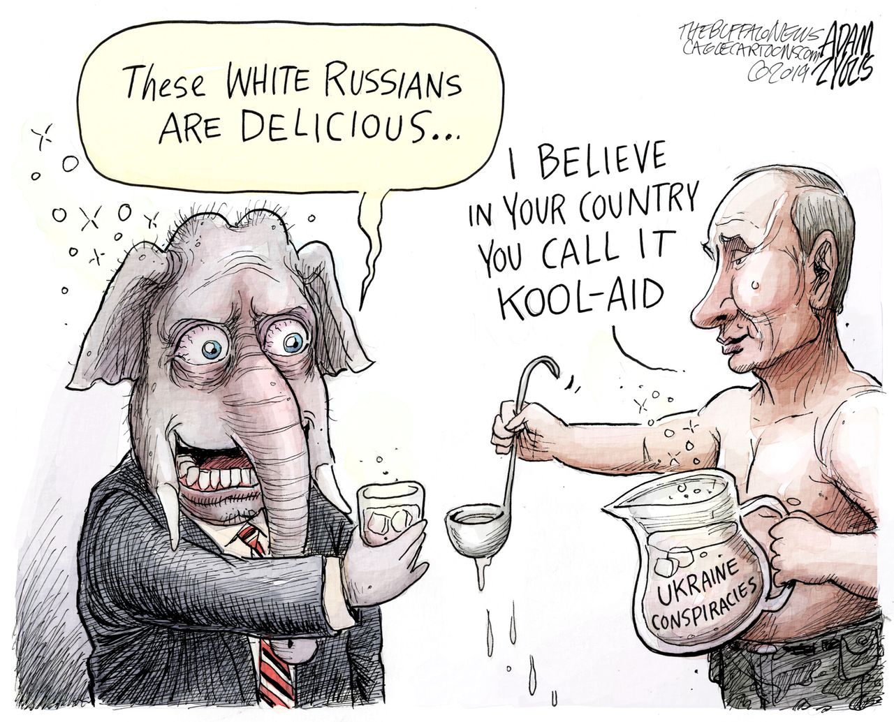 Political Cartoon U.S. GOP Sipping Putin Kool-Aid