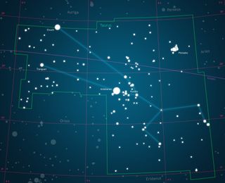 graphic illustration of night sky map taurus constellation