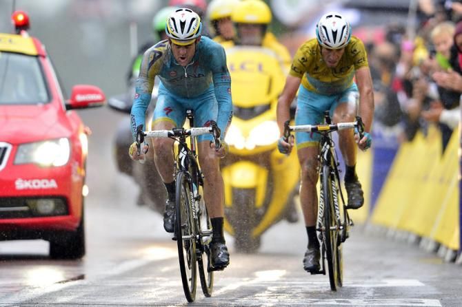 Jakob Fuglsang (Astana Pro Team) leads home Vincenzo Nibali