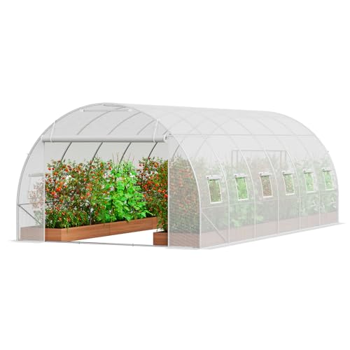 Vevor Walk-In Tunnel Greenhouse, 19.4x9.7x6.5 Ft Hoop House Greenhouse Tunnel, Plant Hot House With Galvanized Steel Frame, White Pe Cover, Roll-Up Zipper Door and 12 Windows for Outdoor