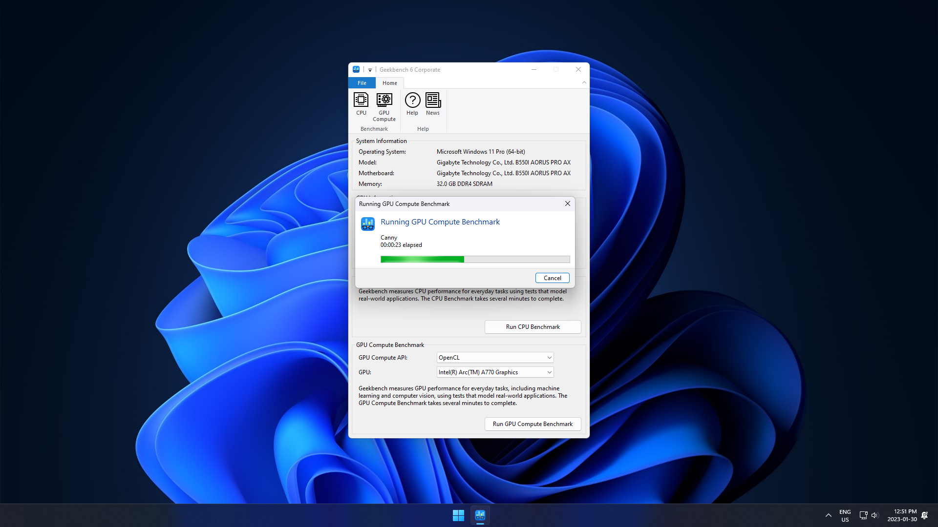 Geekbench 6 running on Windows 11