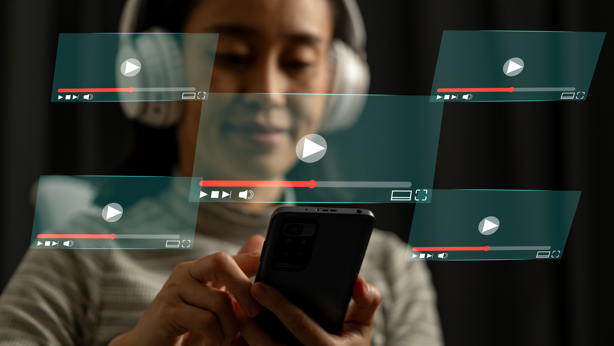 Woman streaming content on an Android phone