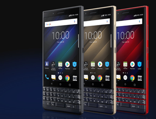 A lineup of BlackBerry mobile phones.