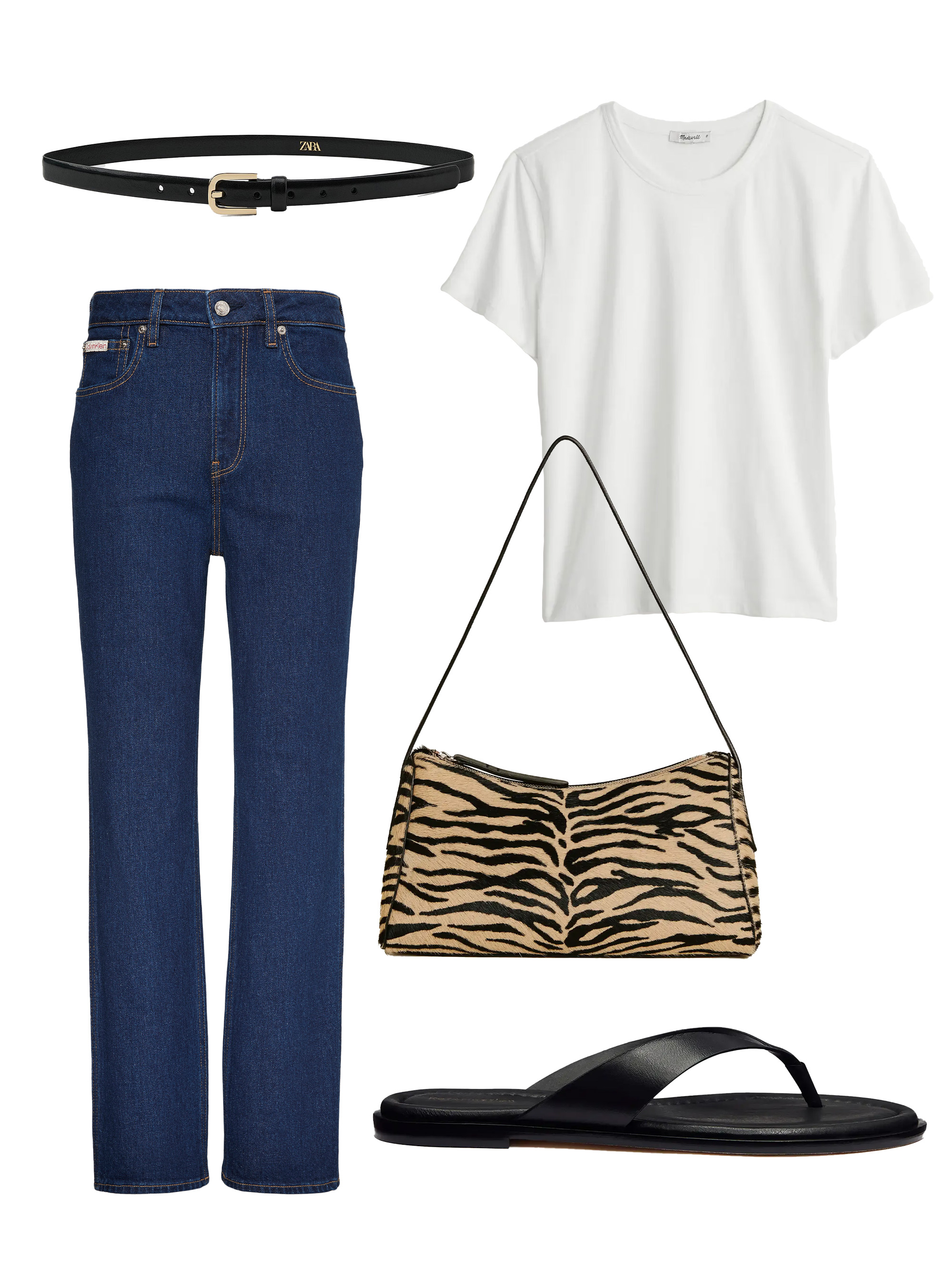 A white t-shirt and straight-leg jeans outfit