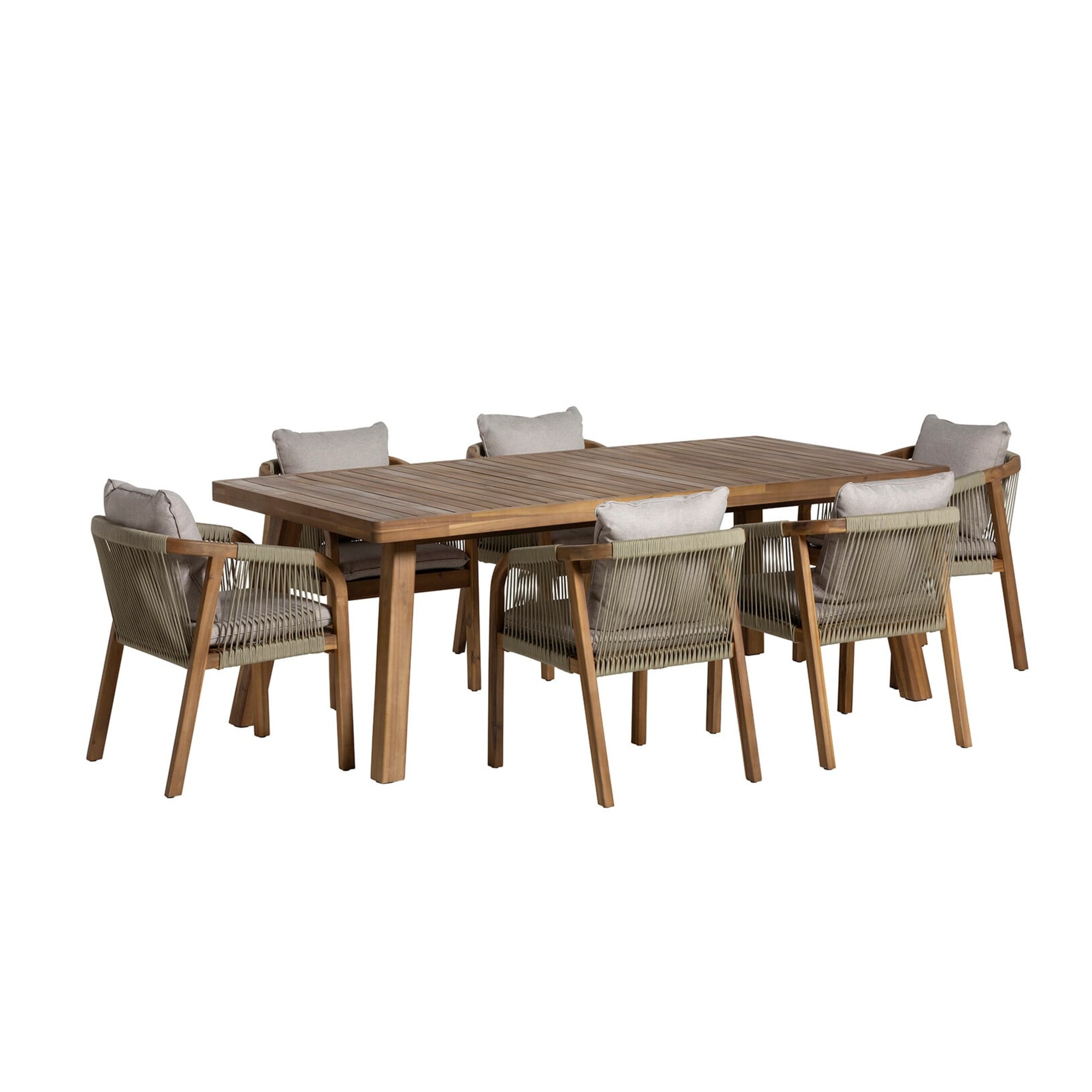 Barker and Stonehouse Tavira Acacia Wood Garden Table and Rope Chairs, Seats 6