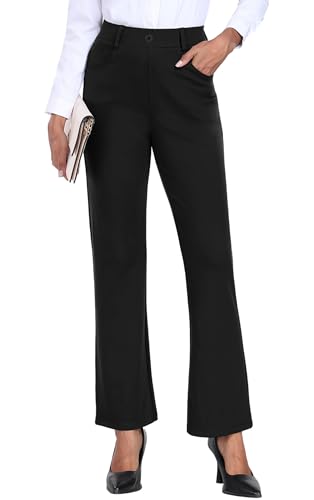 Grecerelle Black Trousers Women Ladies Stretchy Work Office Elasticated Waist Straight Leg Yoga Pants With Pockets (black, L)