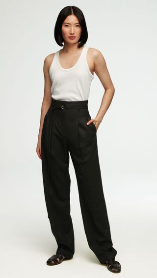 High-Waisted Belted Trouser in Seasonless Wool | Black