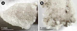 These close-up images show samples of impact glass created during impact experiments with a cannon designed to mimic asteroid strikes.