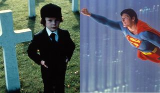 The Omen Damien stands in the graveyard Superman The Movie Superman flies into the sky