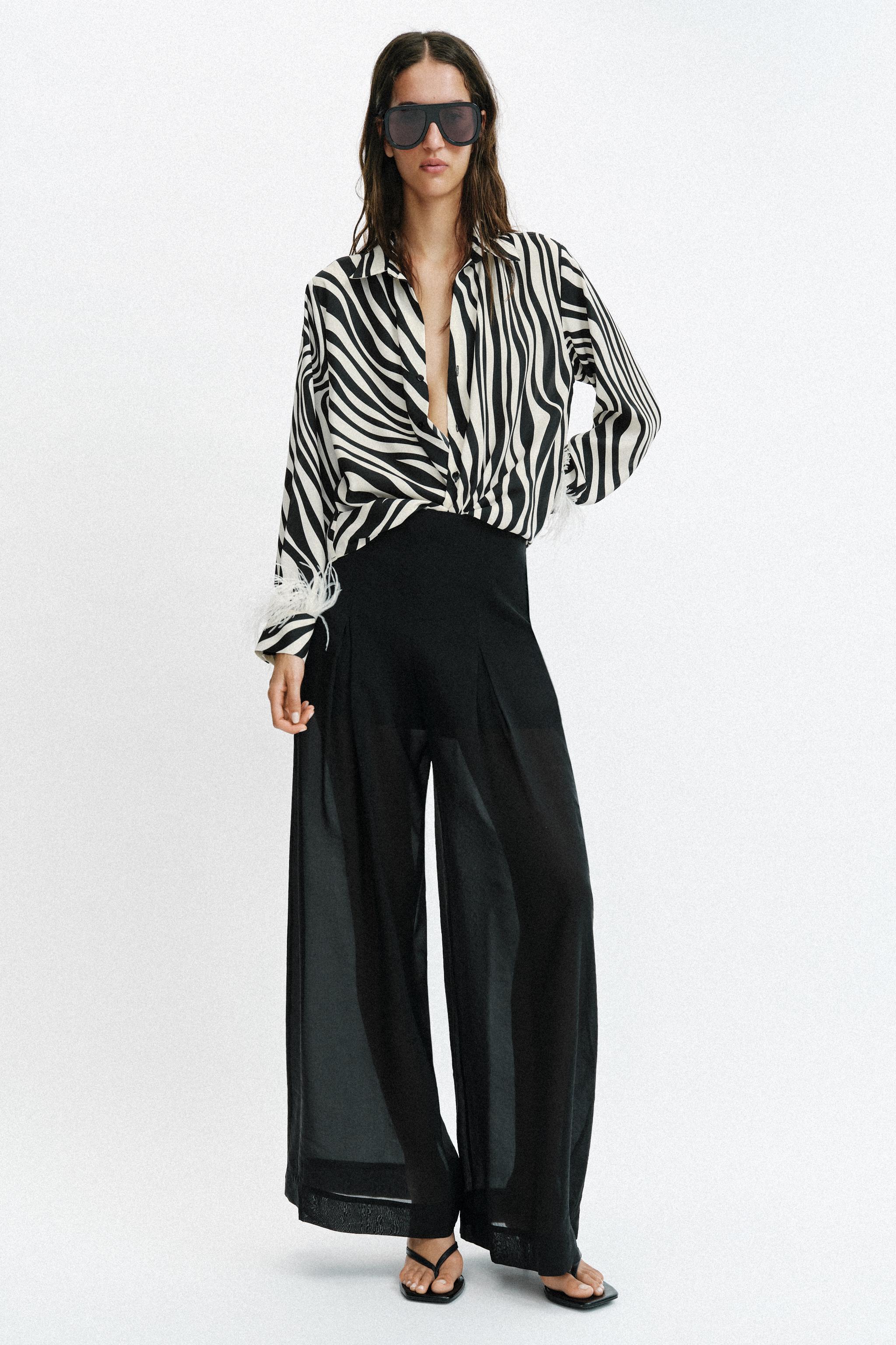 Semi-Sheer Wide-Leg Trousers