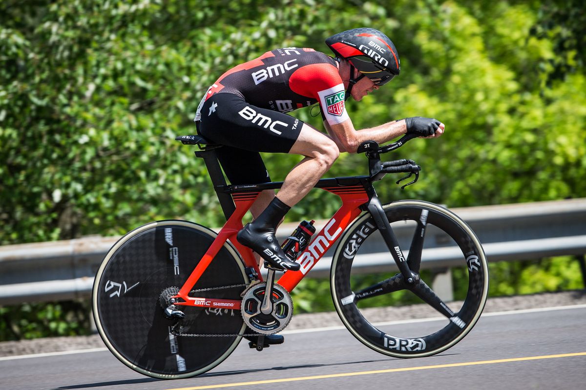 Brent Bookwalter (BMC) heads out towards the turnaround.