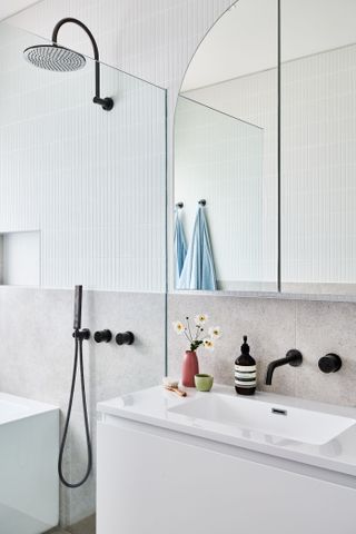 A bathroom with easy to clean materials