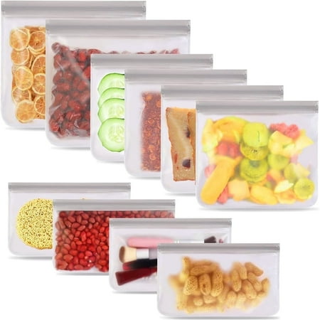 10 Pack Reusable Ziplock Bags Silicone, Leakproof Reusable Freezer Bags, Bpa Free Reusable Food Storage Bags for Lunch Marinate Food Travel