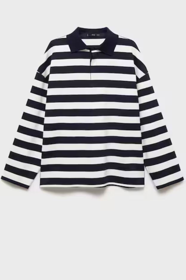 Mango , Striped Polo-Neck Sweatshirt 
