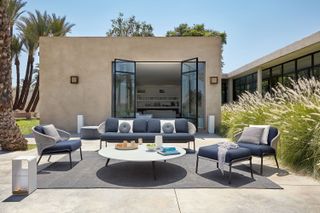 Go Modern Furniture outdoor sofa and chairs on patio