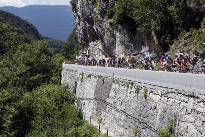 The peloton rides through France's scenic backdrop