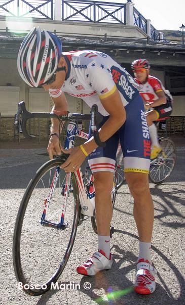 US champion Matthew Busche (RadioShack) aligns his brakes