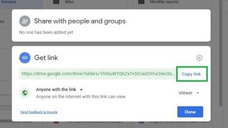 How to share a Google Drive folder step 10: Click "Copy link" and send it to other users to share the folder