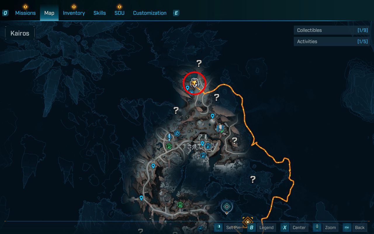 Borderlands 4 vault key fragment locations: A map with a red circle highlighting the vault fragment in northern Carcadia Burn.