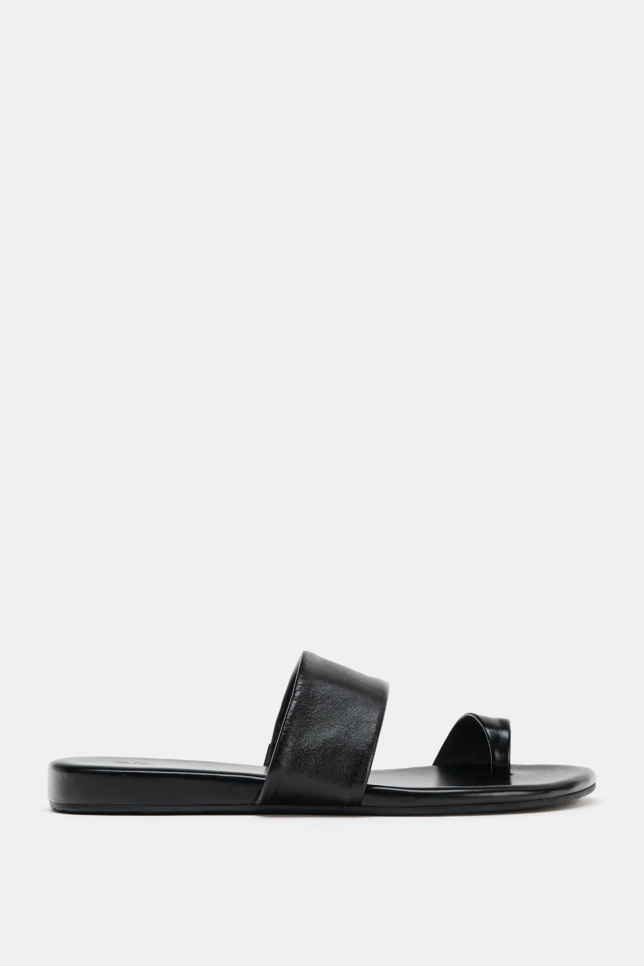 Flat Leather Sandals - Black - 2